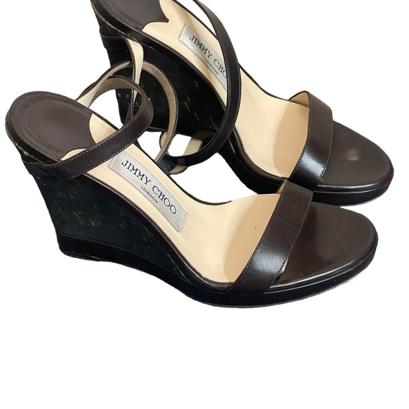 Jimmy Choo Strappy Wedge Heel Sandals in brown Leather size 36(6) - Picture 10 of 10